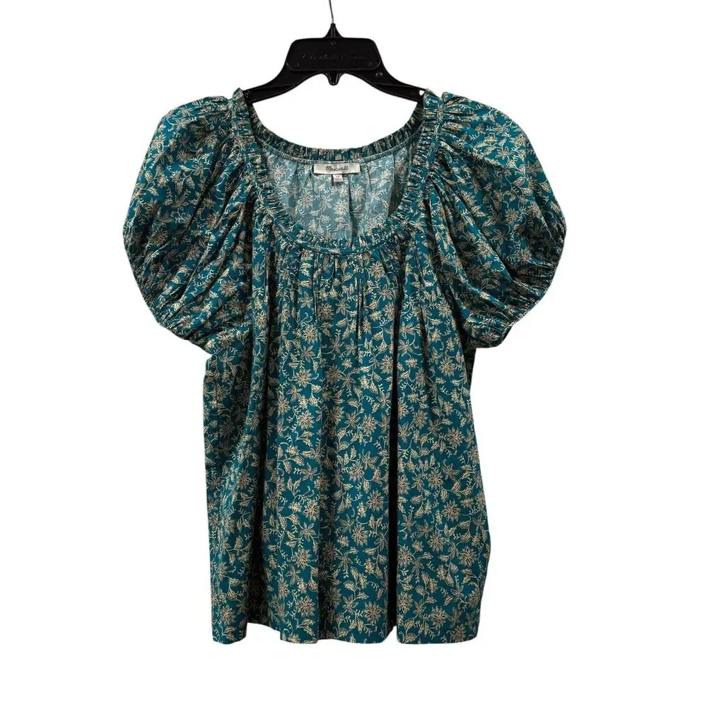 Madewell Scoop Neck Puff Sleeve Top Eloise Ditsy Floral Size 10